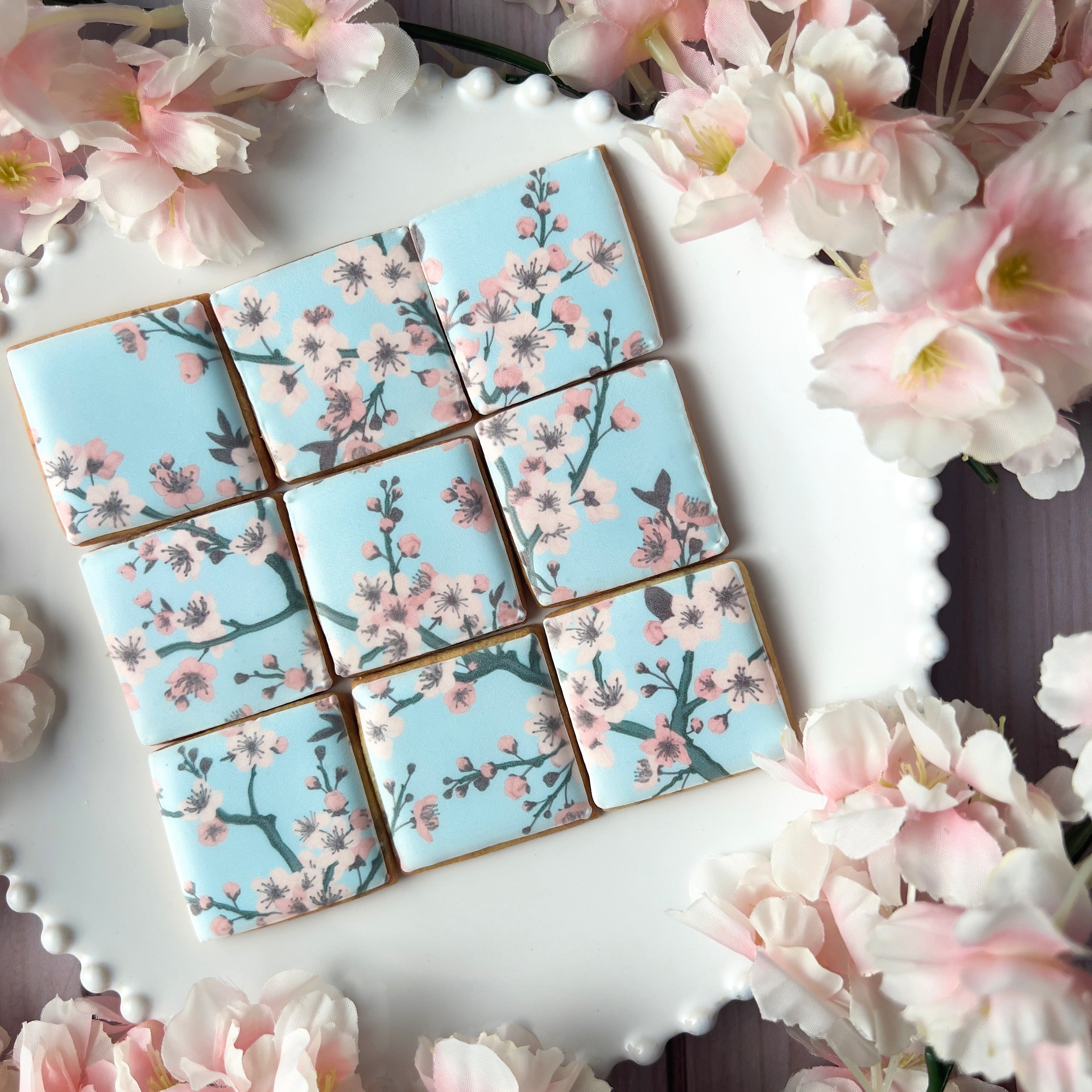 Pink Blossom Tile Biscuit Box